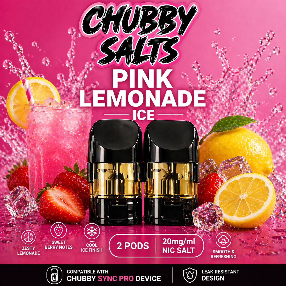 Chubby Salts – Pre Filled Pods - Pink Lemonade Pods (2 Pack)