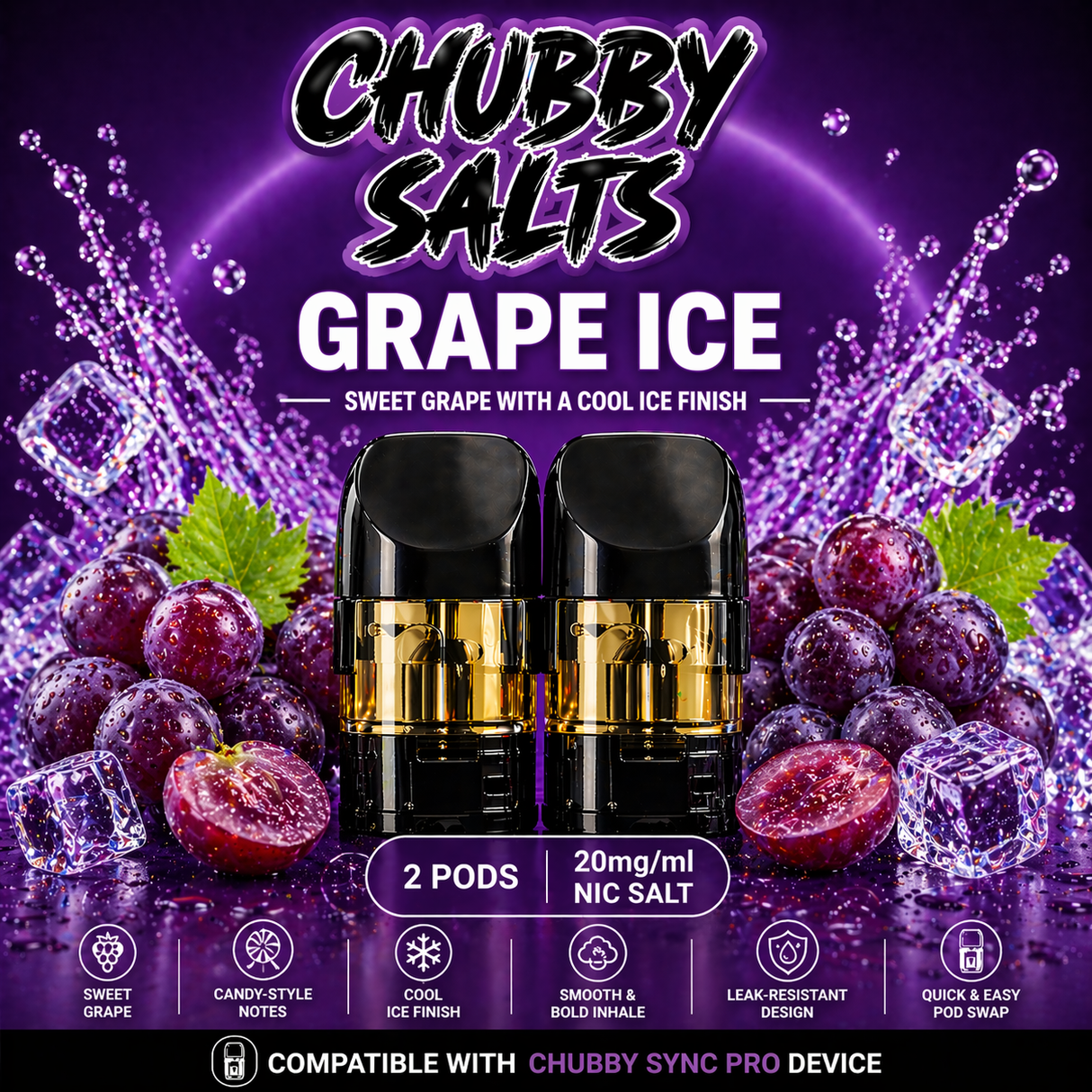 Chubby Salts – Pre Filled Pods - Grape Ice Pods (2 Pack)